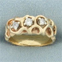 3-Stone Diamond Nugget Ring in 14k Yellow Gold