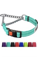Mint green dog collar with steel chain