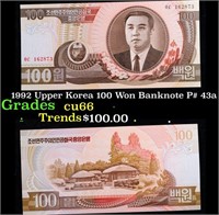 1992 Upper Korea 100 Won Banknote P# 43a Grades Ge