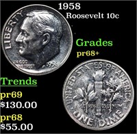 Proof 1958 Roosevelt Dime 10c Grades GEM++ Proof