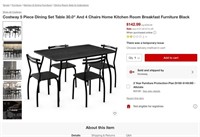 N8129  Costway 5 Piece Dining Set Table 30.0 Blac