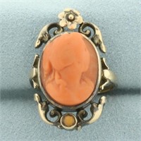 Antique Victorian Carved Red Coral Cameo Ring in 1