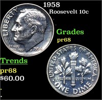 Proof 1958 Roosevelt Dime 10c Grades GEM++ Proof