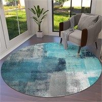 $122  6ft Round Turquoise/Grey Abstract Rug