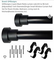 W265  2 Pack Black Matte Curtain Rods 55-96