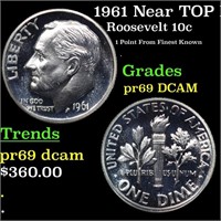 Proof 1961 Roosevelt Dime Near TOP POP! 10c Graded