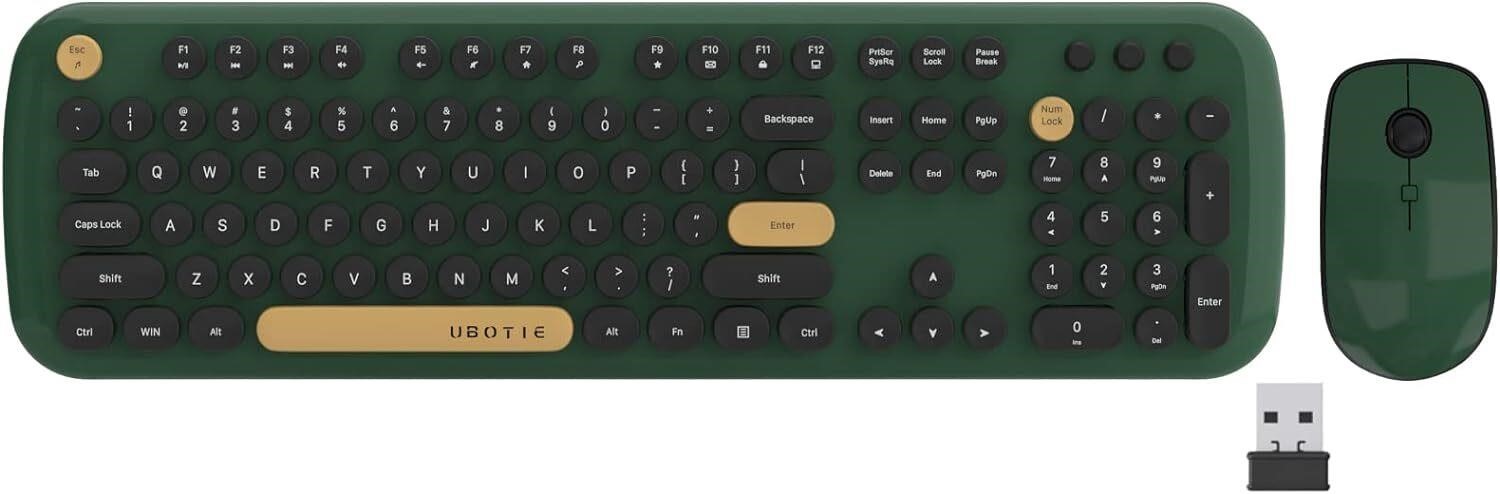 Green-Black UBOTIE Wireless Keyboard Mouse Combo