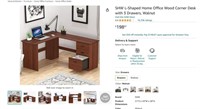 W2039  SHW L-Shaped Wood Desk Walnut