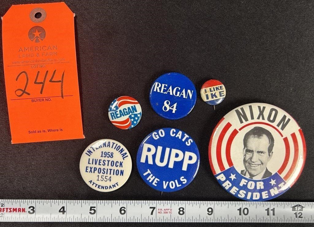 Reagan, Nixon, Livestock Expo and Rupp pins