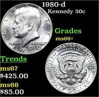 1980-d Kennedy Half Dollar 50c Grades GEM++ Unc