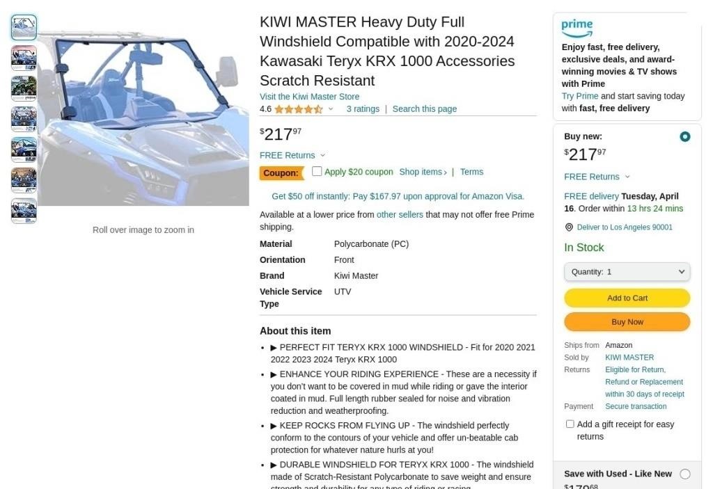 G879  KIWI MASTER Full Windshield KRX 1000 2020-