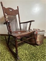 Antique Rocking Chair with Leatherette Seat and Ba