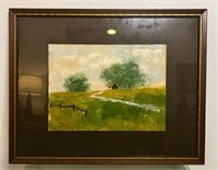Framed Oil Painting House on the Hill Signed