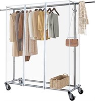 AS IS-Adjustable Rolling Clothes Rack
