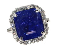 14k Gold 12.17 ct Radiant Tanzanite & Diamond Ring