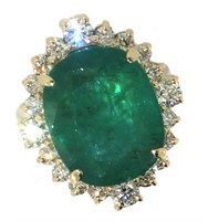 14k Gold 10.96 ct GIA Emerald & Diamond Ring