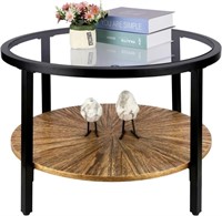 G744  Wood Glass Coffee Table Modern Round Storag