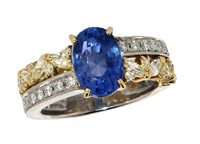 18k Gold 3.78 ct Oval GIA Sapphire & Diamond Ring