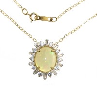 14kt Gold Opal & Zircon Designer Pendant Necklace