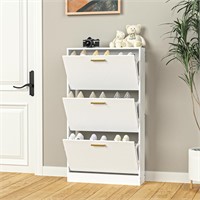 $82  Shoe Cabinet  3 Flip Drawers  White  Wood