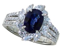 GIA Platinum 2.96 ct Sapphire & Diamond Ring