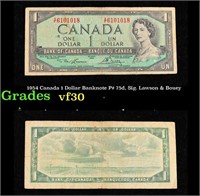 1954 Canada 1 Dollar Banknote P# 75d, Sig. Lawson