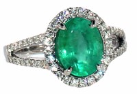 14kt Gold 2.31 ct GIA Oval Emerald & Diamond Ring