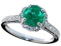 14kt Gold 2.12 ct Round Emerald & Diamond Ring