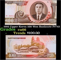 1992 Upper Korea 100 Won Banknote P#?43 Grades Gem