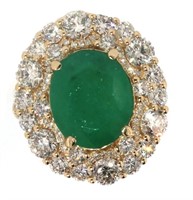 14k Gold 8.21 ct Natural Emerald & Diamond Ring