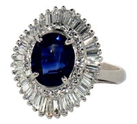 Platinum 3.66 ct Oval Sapphire & Diamond Ring