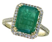 14k Gold 4.27 ct GIA Emerald & Diamond Ring