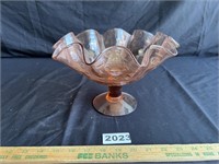 Pink Depression Glass Ruffled Footed Bowl