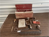 Antique Wood Tool Box, Tools