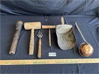 Antique Tools, Copper Ladle, Scoop, Hay Hook, More