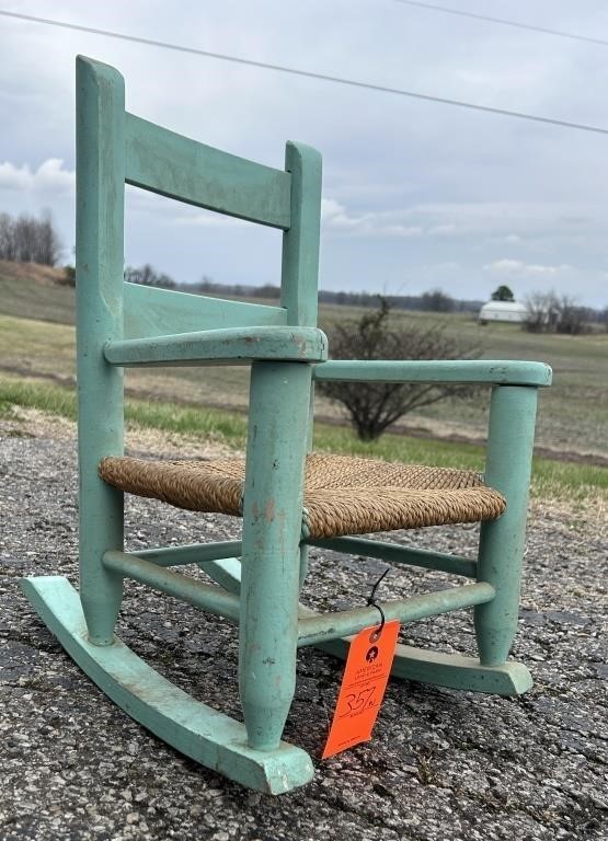 Childerns Antique Rocking Chair with Brush Seat
