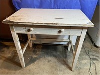 Vintage White Wood Table w/Drawer,