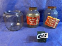 Vintage Golden West Coffee Jars & Jar w/Purple