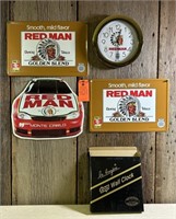 Red Man Chewing Tobacco Advertising Signs & Clock