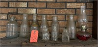 Milk Bottles, other Clear Glass and Oil Lamp