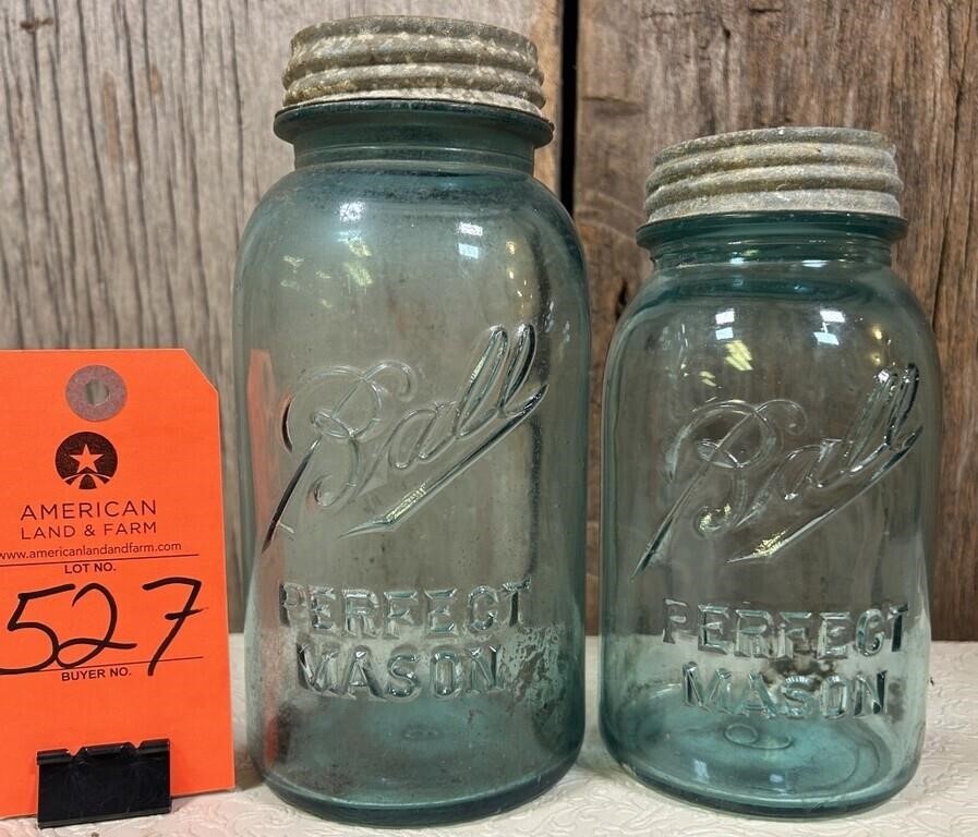 1913 Blue Perfect Mason Jars with Original Zinc Li