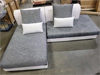 *White Leather Living Room Set  Grey Upholstery