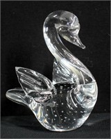 Clear Art Glass Swan Figurine 4" H