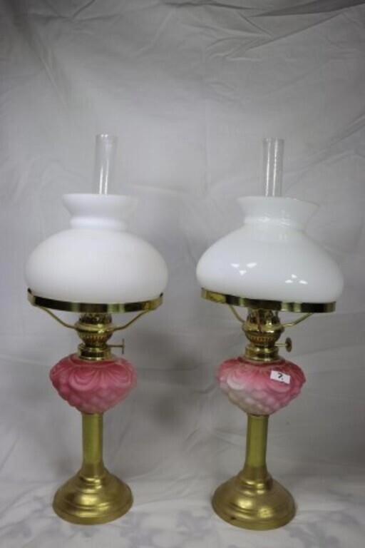 Kerosene Lights - Pair of Pink Fancy Bowls