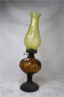 Amber glass kero light with painted pattern on