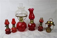 6 Small Red Glass kero lights