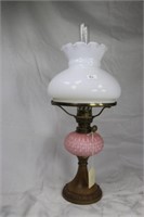 Pink Bowled brassed Stemed Kero light with