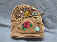 Small Brown Suede Back Pack/Purse W/Buttons