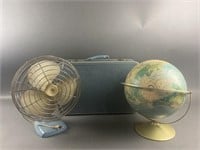 Vintage Globe, Fan & Suitcase