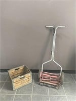 Vintage Lawnmower & United Dairies Detroit Crate